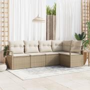 vidaXL 5-delat trädgårdsoffset med kuddar beige poly rattan, vidaXL 2-...