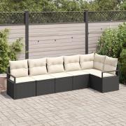 vidaXL 6-delars trädgårdsoffaset med dynor svart poly rattan, vidaXL 2...