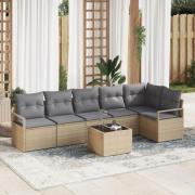 vidaXL 7-delars trädgårdsoffaset med kuddar svart poly rattan, vidaXL ...