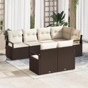 vidaXL 7-delat trädgårdsoffaset med kuddar brun poly rattan, vidaXL 2-...