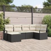 vidaXL 6-delars trädgårdsssoffset med kuddar svart poly rattan, vidaXL...