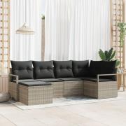 vidaXL 6-delad trädgårdsoffasett med kuddar, ljusgrå poly rattan, vida...