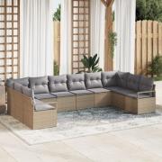 vidaXL 10-delat Trädgårdsoffaset med kuddar Beige Poly Rattan, vidaXL ...