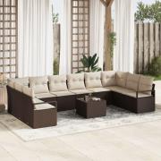 vidaXL 10-delars Trädgårdssoffa med Kuddar Grå Poly Rattan, vidaXL 2-s...