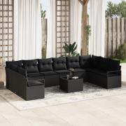 vidaXL 11-delars Trädgårdsoffset med Kuddar Beige Poly Rattan, vidaXL ...
