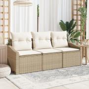 vidaXL 3-delat trädgårdsoffaset med kuddar beige poly rattan