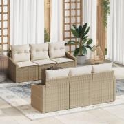 vidaXL 7-delat trädgårdsoff-set med kuddar Beige Konstrotting