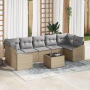 vidaXL 8-delat trädgårdsoffset med kuddar Beige Poly Rattan