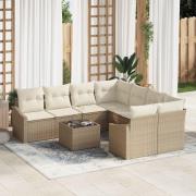 vidaXL 9-delar Trädgårdsofa Set med Kuddar Beige Poly Rattan
