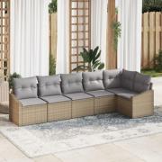 vidaXL 6-delat Trädgårdsoffset med Kuddar Beige Poly Rattan