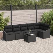 vidaXL 7-delat trädgårdsoff-set med kuddar Beige Poly Rattan