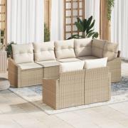 vidaXL 7-delade trädgårdssoffset med kuddar Beige Poly Rattan