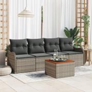 vidaXL 5 Delar Trädgårdsofa Set med Kuddar Grå Poly Rattan Akacia, vid...