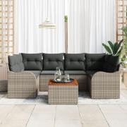 vidaXL 7-delad trädgårdsoffasett med kuddar grå poly rattan akacia, vi...