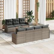 vidaXL 8-delat Trädgårdssovset med kuddar Grå Poly Rattan Acacia, vida...
