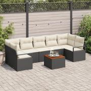 vidaXL 8 Bitars Trädgårdsssofa Set med Kuddar Svart Poly Rattan Akaci,...