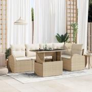 vidaXL 6-delars Trädgårdsoff-set med kuddar Beige Poly Rattan