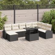 vidaXL 9-bitars Garden Sofa Set med kuddar Svart Poly Rattan