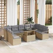 vidaXL 10 Delar Trädgårdsoffset med Kuddar Beige Poly Rattan, vidaXL 2...