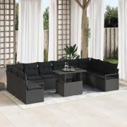 vidaXL 11 Delars Trädgårdsoff set med kuddar Svart Poly Rattan, vidaXL...