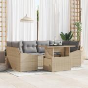vidaXL 7 Delar Trädgårdssoffa Set med Kuddar Beige Poly Rattan