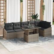 vidaXL 7-delat trädgårdsoffasett med kuddar grå poly rattan