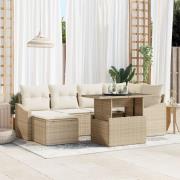 vidaXL 7-delat trädgårdsoff-set med kuddar beige poly-rattan