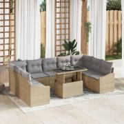 vidaXL 10-delars Trädgårdsoffagrupp med kuddar Beige Poly Rattan