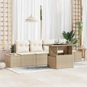 vidaXL 5-delat trädgårdsoffaset med kuddar beige poly rotting