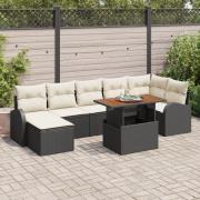 vidaXL 8-delars Trädgårds Dining Set med Kuddar Svart Poly Rottning Ak...