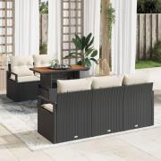vidaXL 6-delars Trädgårdsofa Set med kuddar Svart konstrotting Akacia,...