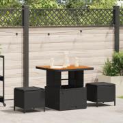 vidaXL 3-delat trädgårds matsalsset med kuddar Svart Poly Rattan Akaci...