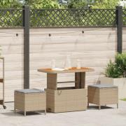 vidaXL 3-delat matset för trädgården med kuddar Beige Poly Rattan Akac...