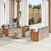 vidaXL 9-delad Trädgårdsoffset med Kuddar Beige Poly Rattan Akacia, vi...