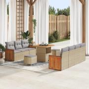 vidaXL 10-delad trädgårdsoffagrupp med kuddar Beige polyrotting acacia...