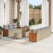 vidaXL 10-delars trädgårdsoffagrupp med kuddar beige poly rattan akaci...