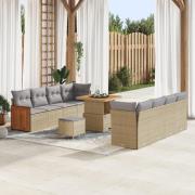 vidaXL 11-delat trädgårdsoffaset med kuddar Beige Poly Rattan Akacia, ...