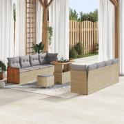 vidaXL 11-delad Trädgårdsoffagrupp Med Kuddar Beige Poly Rattan Akacia...