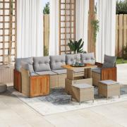 vidaXL 10-delad trädgårdsoffagrupp med kuddar beige poly rattan akacia...