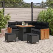 vidaXL 8-delat trädgårdssofa-set med kuddar Svart Poly Rattan Akacia, ...