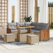 vidaXL 8-delars Trädgårdsoffaset med kuddar Beige Poly Rattan Akacia, ...