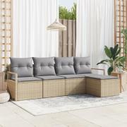 vidaXL 5-delars trädgårdsoffset med kuddar beige polyrotang, vidaXL 2-...