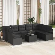 vidaXL 10-delars trädgårdssoffset med kuddar beige poly rattan, vidaXL...