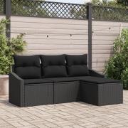vidaXL 4-delad Trädgårdsoffasett med Kuddar Svart Poly Rattan