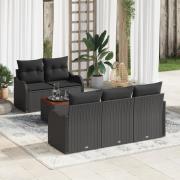 vidaXL 6-delars trädgårdsoff-set med kuddar svart poly rattan akacia, ...