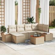vidaXL 7-dels Trädgårdsoffagruppe med kuddar Beige Poly Rattan akacia