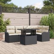 vidaXL 6-delad Trädgårdsoffgrupp med Kuddar Svart Poly Rattan, vidaXL ...