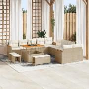 vidaXL 13 Delar Trädgårdsoff-set med Kuddar Beige Poly Rattan Akacia, ...