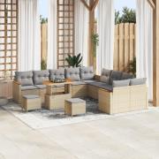vidaXL 13-delars trädgårdsoffset med kuddar Beige Poly Rattan Akacia, ...