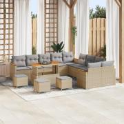 vidaXL 14-delars Trädgårdsoff??? med Kuddar Beige Poly Rattan Akacia, ...